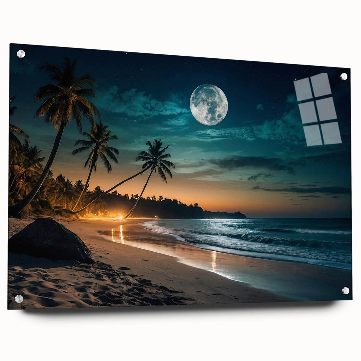 Moonlit Tropical Beach Night – Serene Celestial Wall Art for Home Decor