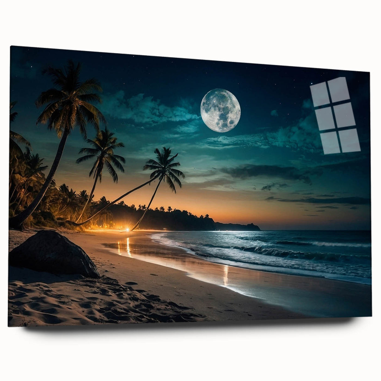 Moonlit Tropical Beach Night – Serene Celestial Wall Art for Home Decor