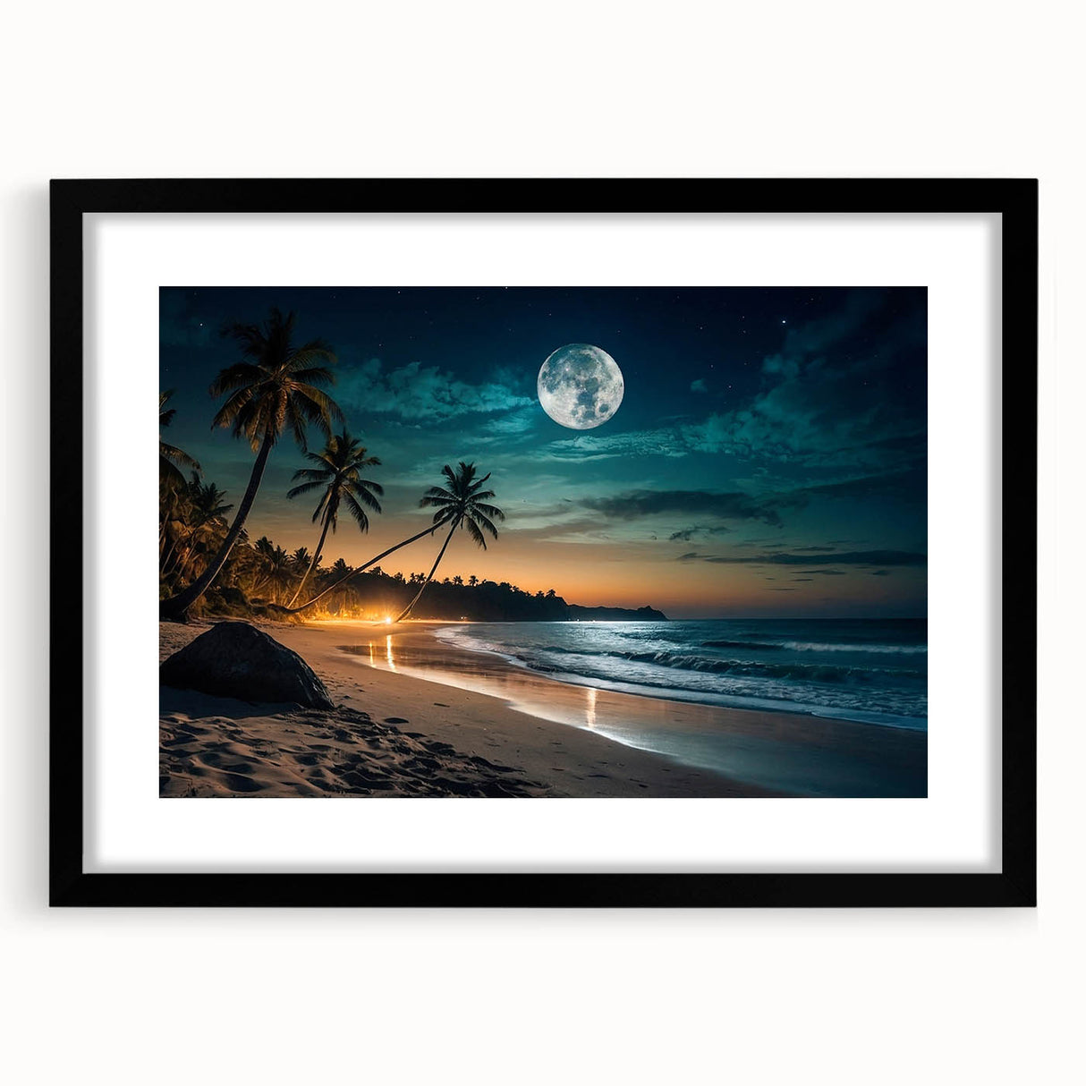 Moonlit Tropical Beach Night – Serene Celestial Wall Art for Home Decor