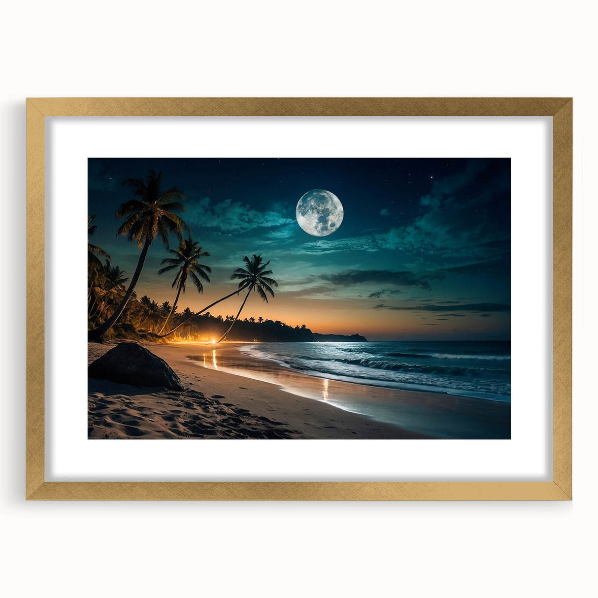 Moonlit Tropical Beach Night – Serene Celestial Wall Art for Home Decor