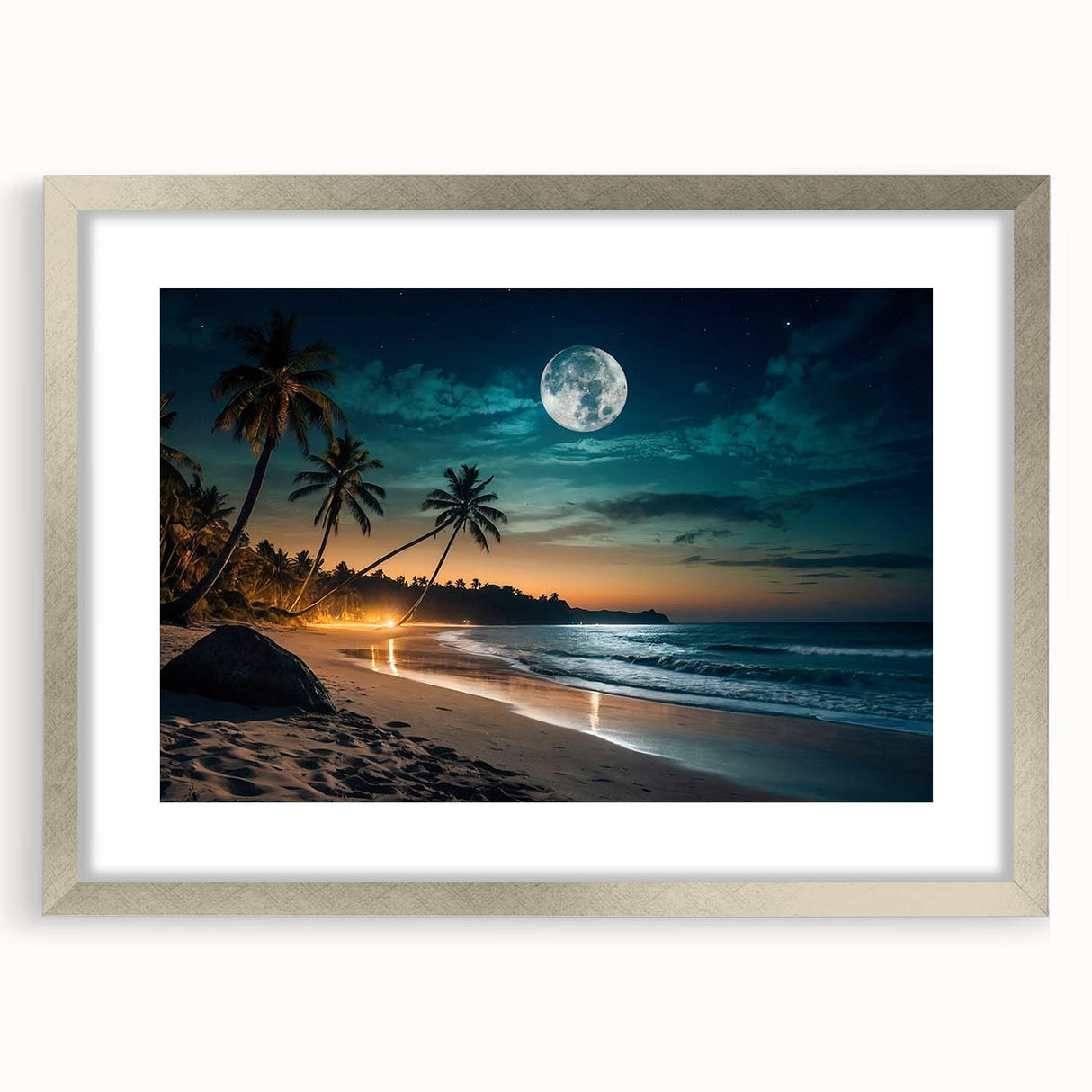 Moonlit Tropical Beach Night – Serene Celestial Wall Art for Home Decor
