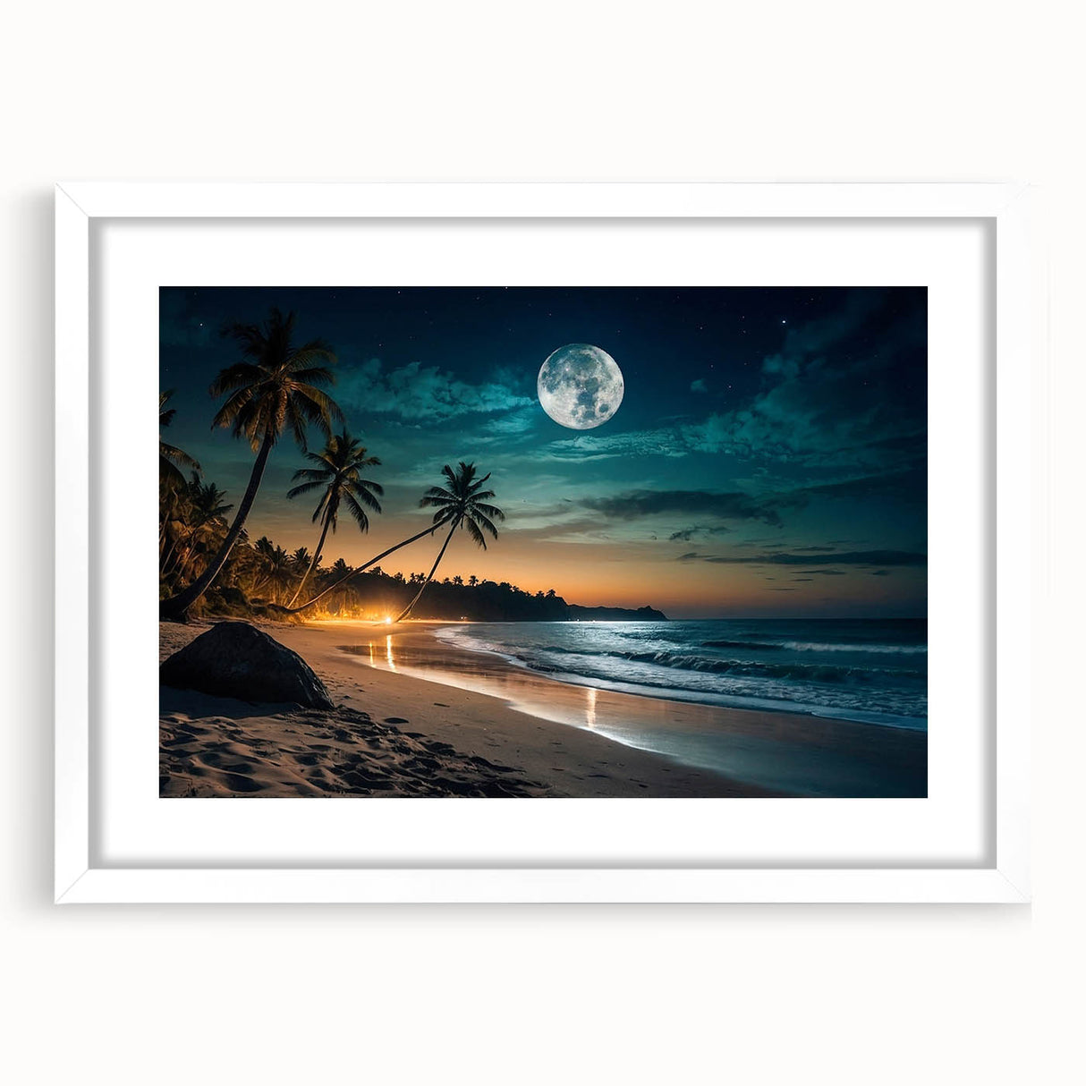 Moonlit Tropical Beach Night – Serene Celestial Wall Art for Home Decor
