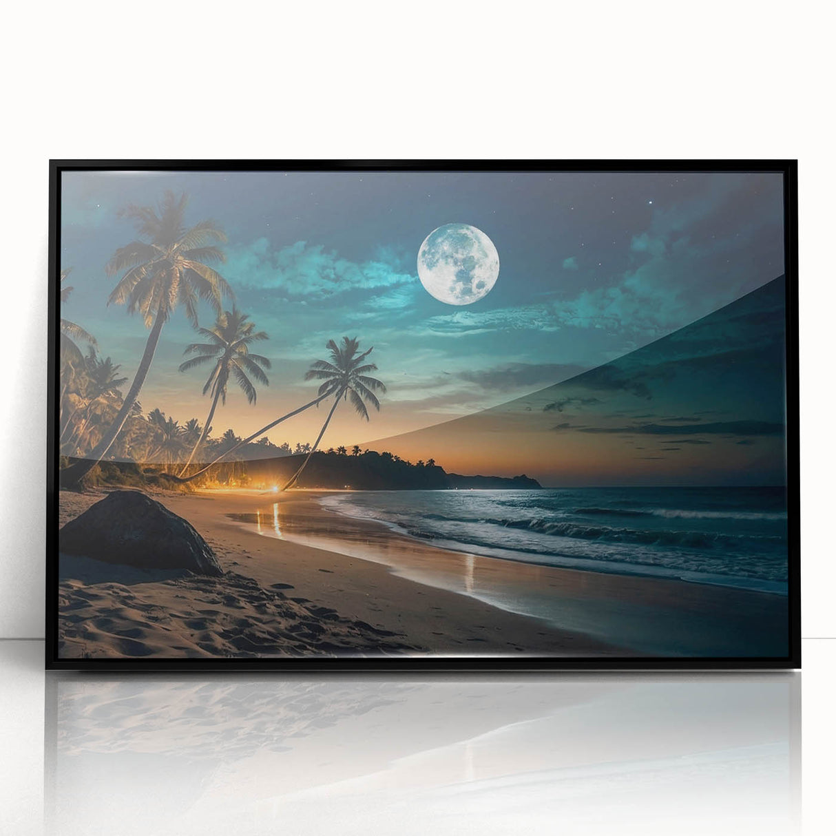 Moonlit Tropical Beach Night – Serene Celestial Wall Art for Home Decor