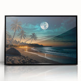 Moonlit Tropical Beach Night – Serene Celestial Wall Art for Home Decor