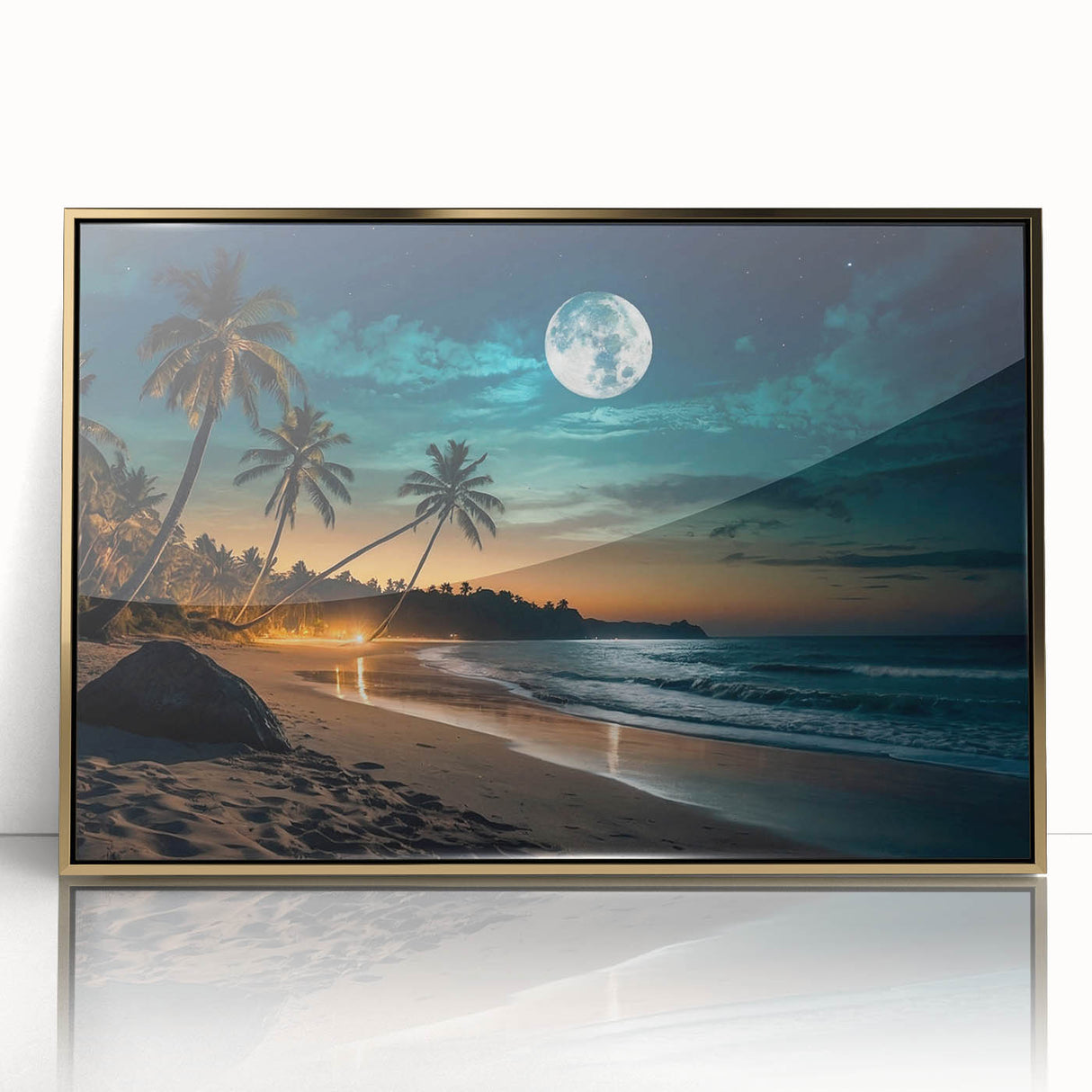 Moonlit Tropical Beach Night – Serene Celestial Wall Art for Home Decor