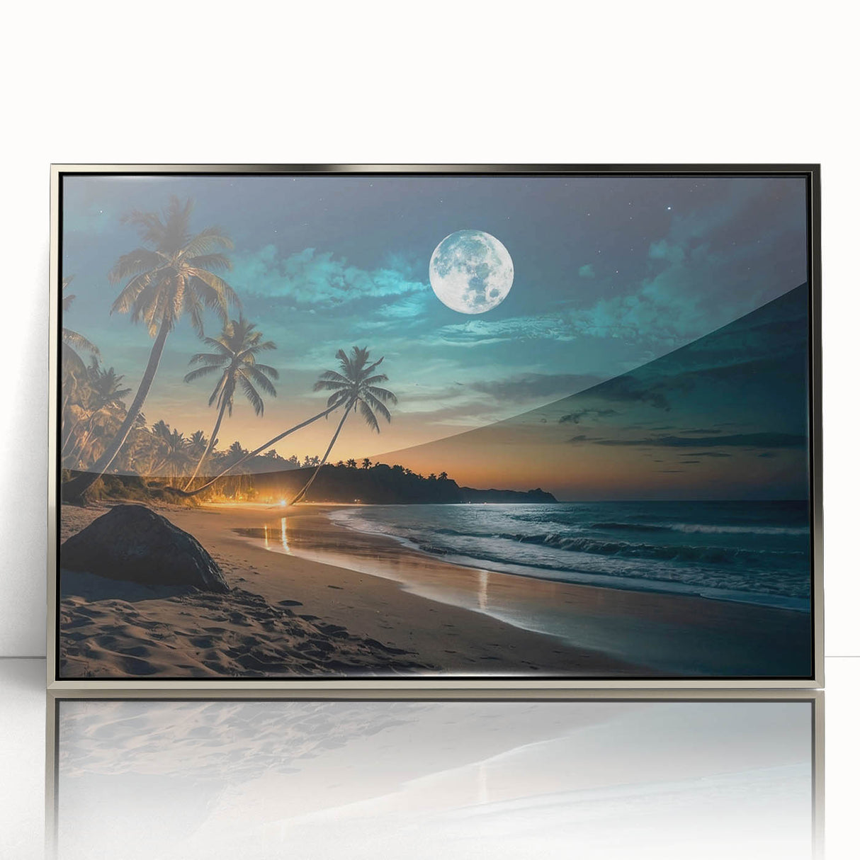 Moonlit Tropical Beach Night – Serene Celestial Wall Art for Home Decor