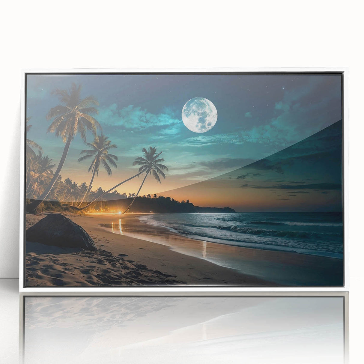 Moonlit Tropical Beach Night – Serene Celestial Wall Art for Home Decor