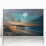 Moonlit Tropical Beach Night – Serene Celestial Wall Art for Home Decor