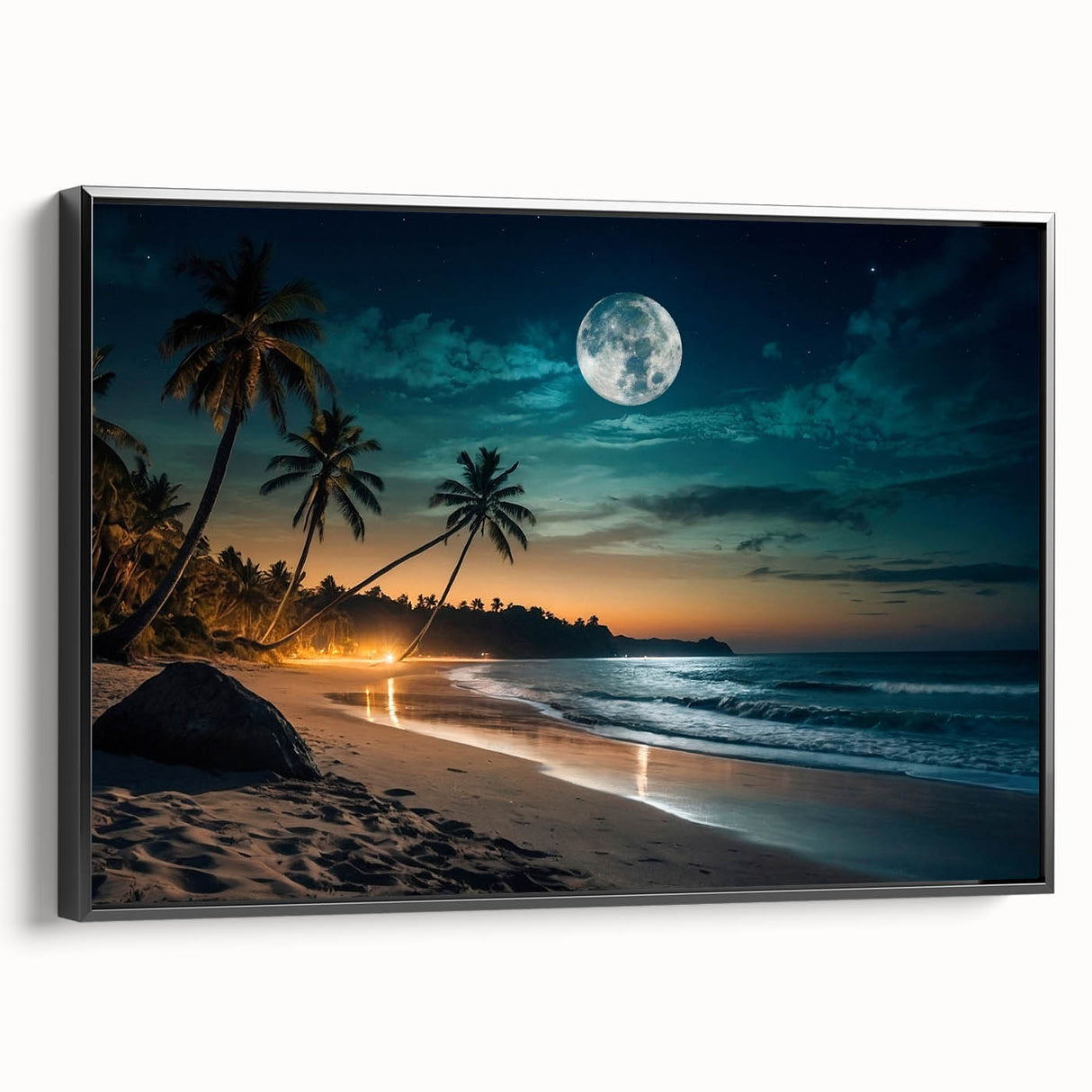 Moonlit Tropical Beach Night – Serene Celestial Wall Art for Home Decor
