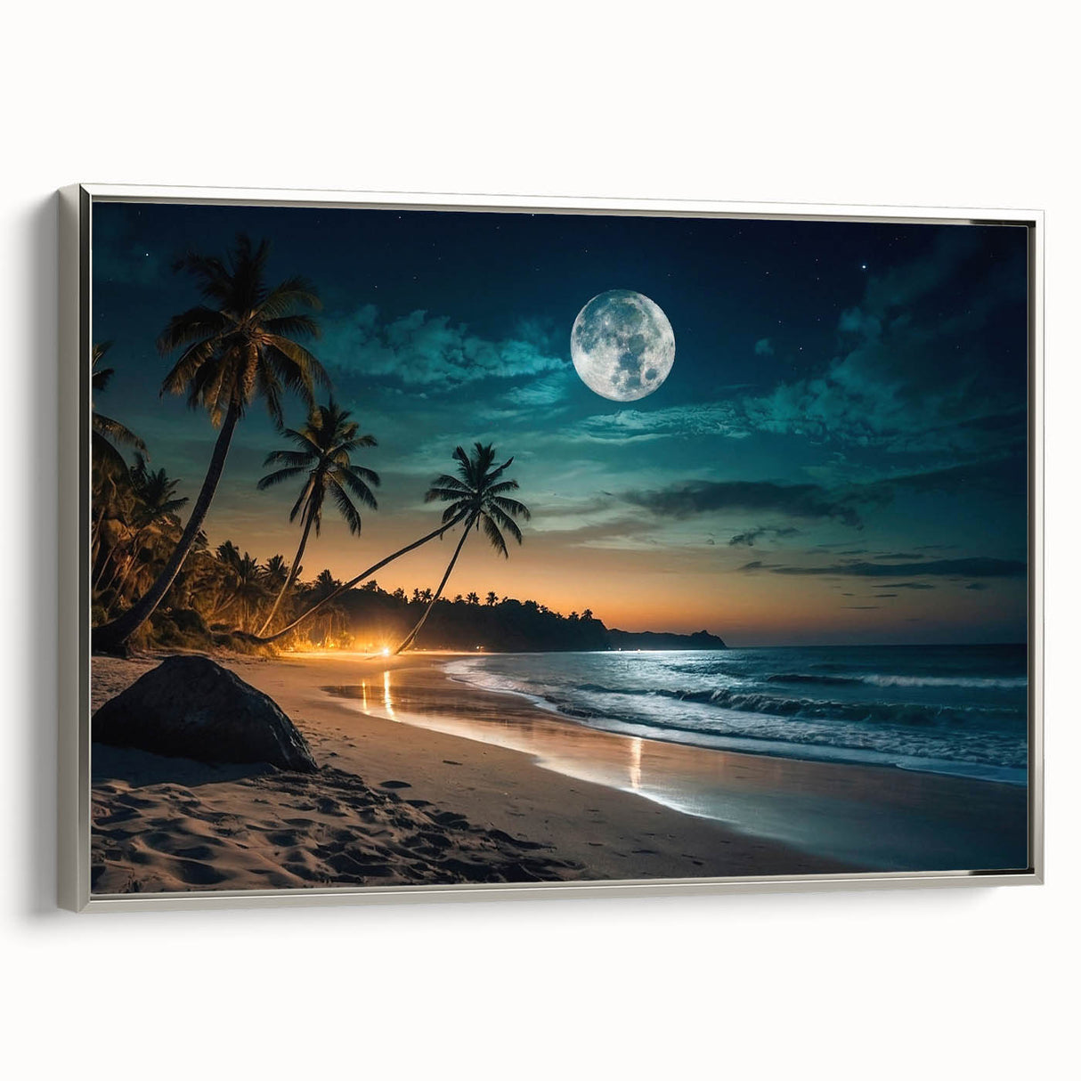 Moonlit Tropical Beach Night – Serene Celestial Wall Art for Home Decor