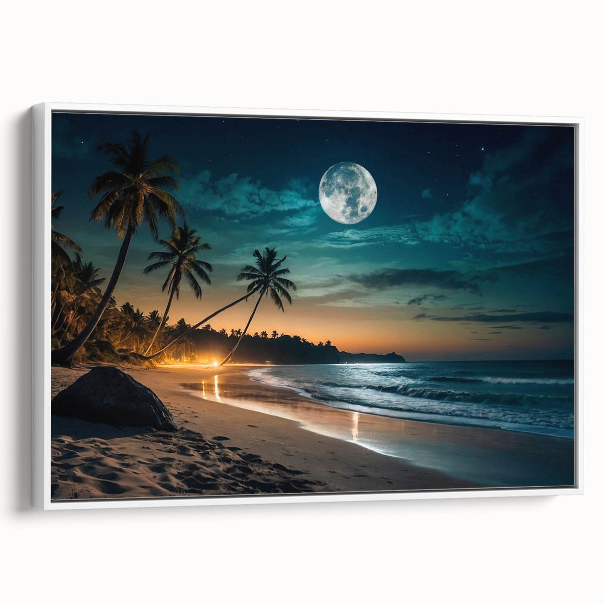 Moonlit Tropical Beach Night – Serene Celestial Wall Art for Home Decor
