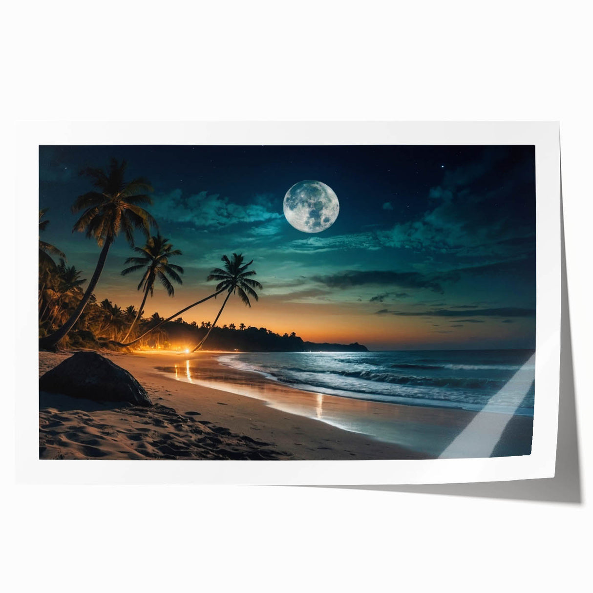Moonlit Tropical Beach Night – Serene Celestial Wall Art for Home Decor