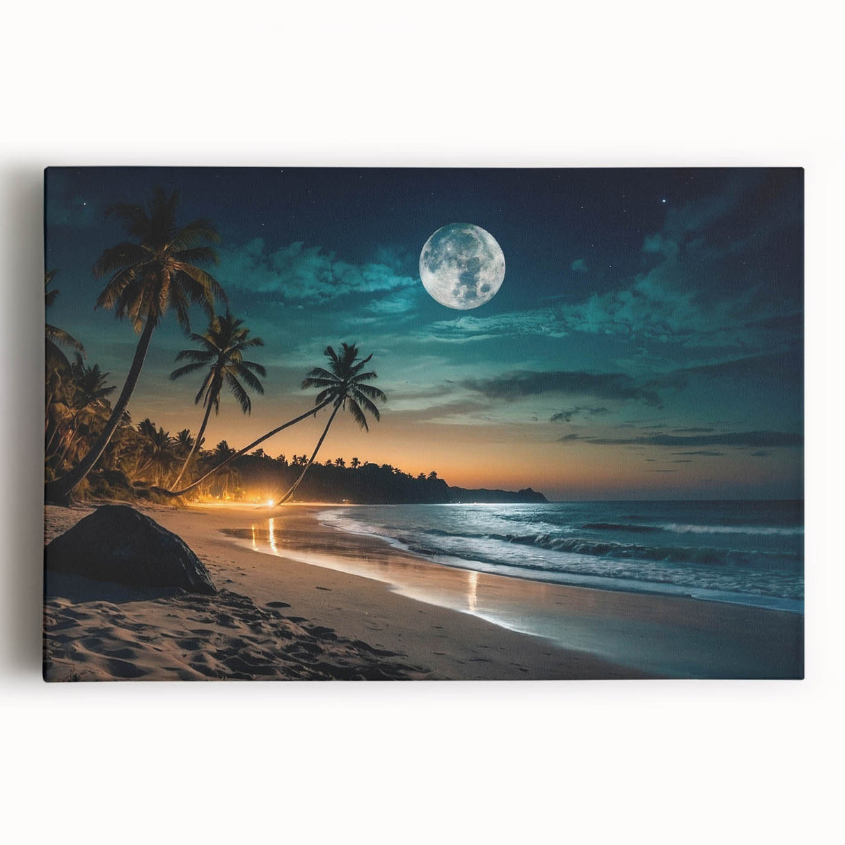 Moonlit Tropical Beach Night – Serene Celestial Wall Art for Home Decor