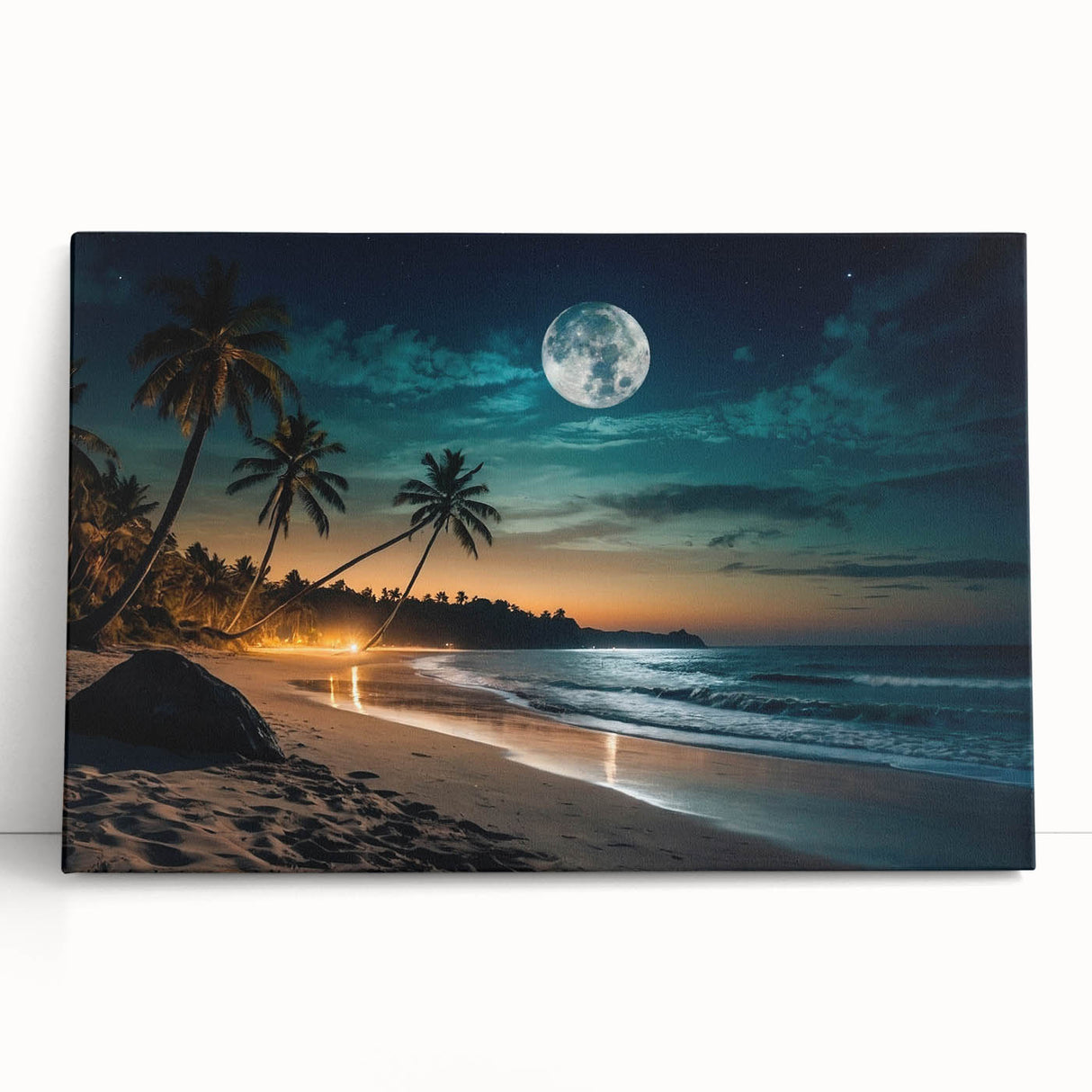 Moonlit Tropical Beach Night – Serene Celestial Wall Art for Home Decor