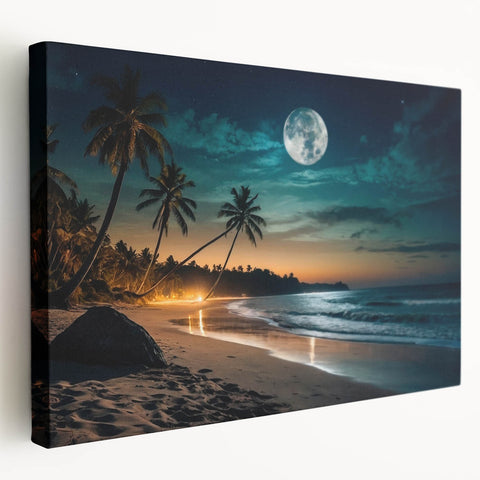 Moonlit Tropical Beach Night – Serene Celestial Wall Art for Home Decor