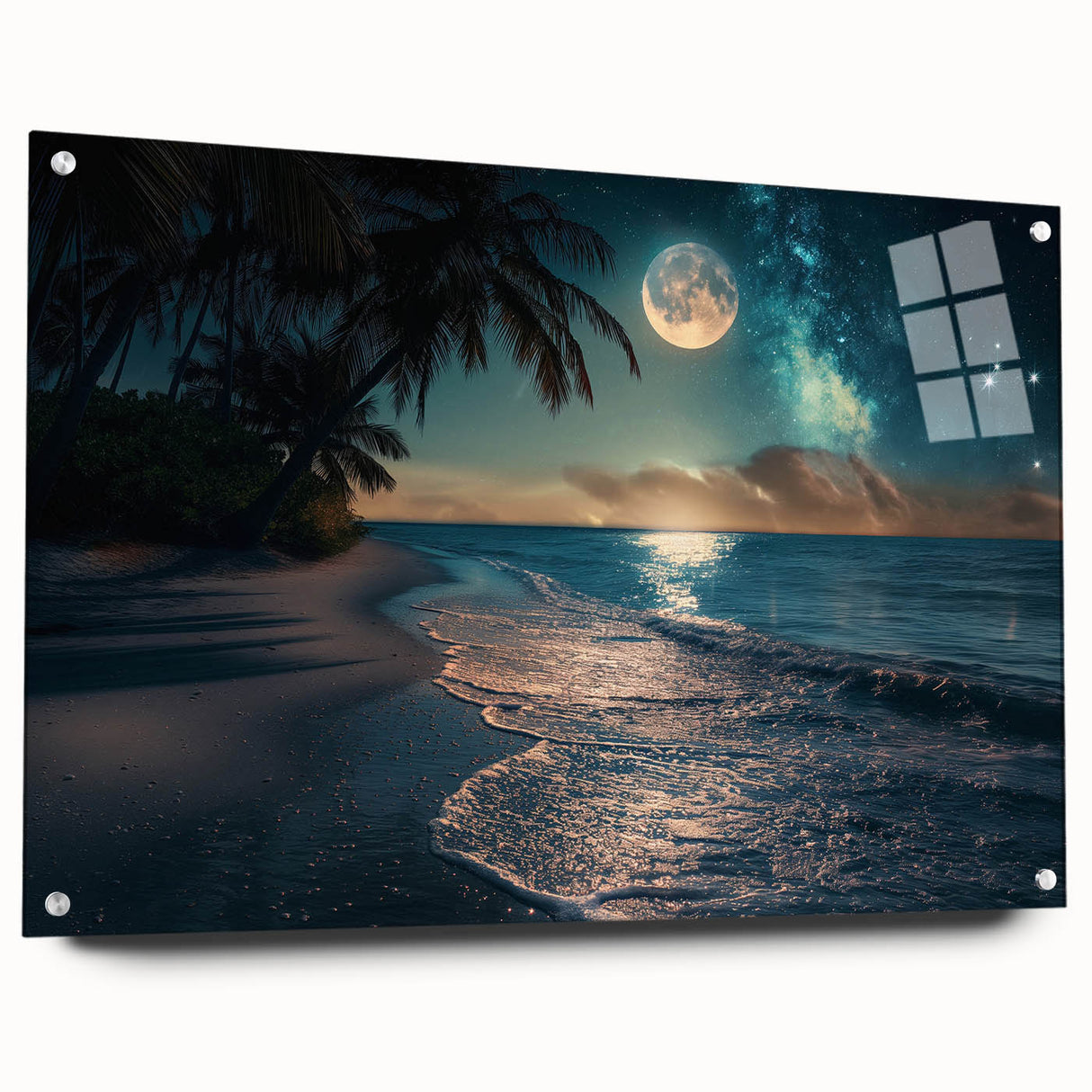 Moonlit Beach with Starry Sky – Tranquil Celestial Wall Art Decor