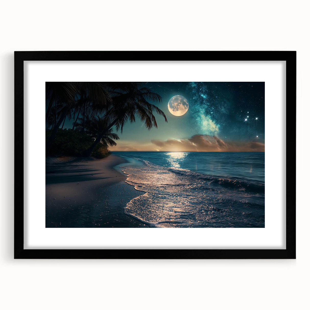 Moonlit Beach with Starry Sky – Tranquil Celestial Wall Art Decor