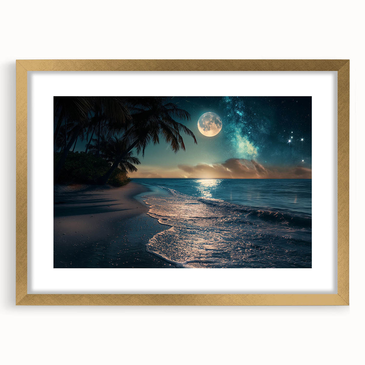 Moonlit Beach with Starry Sky – Tranquil Celestial Wall Art Decor