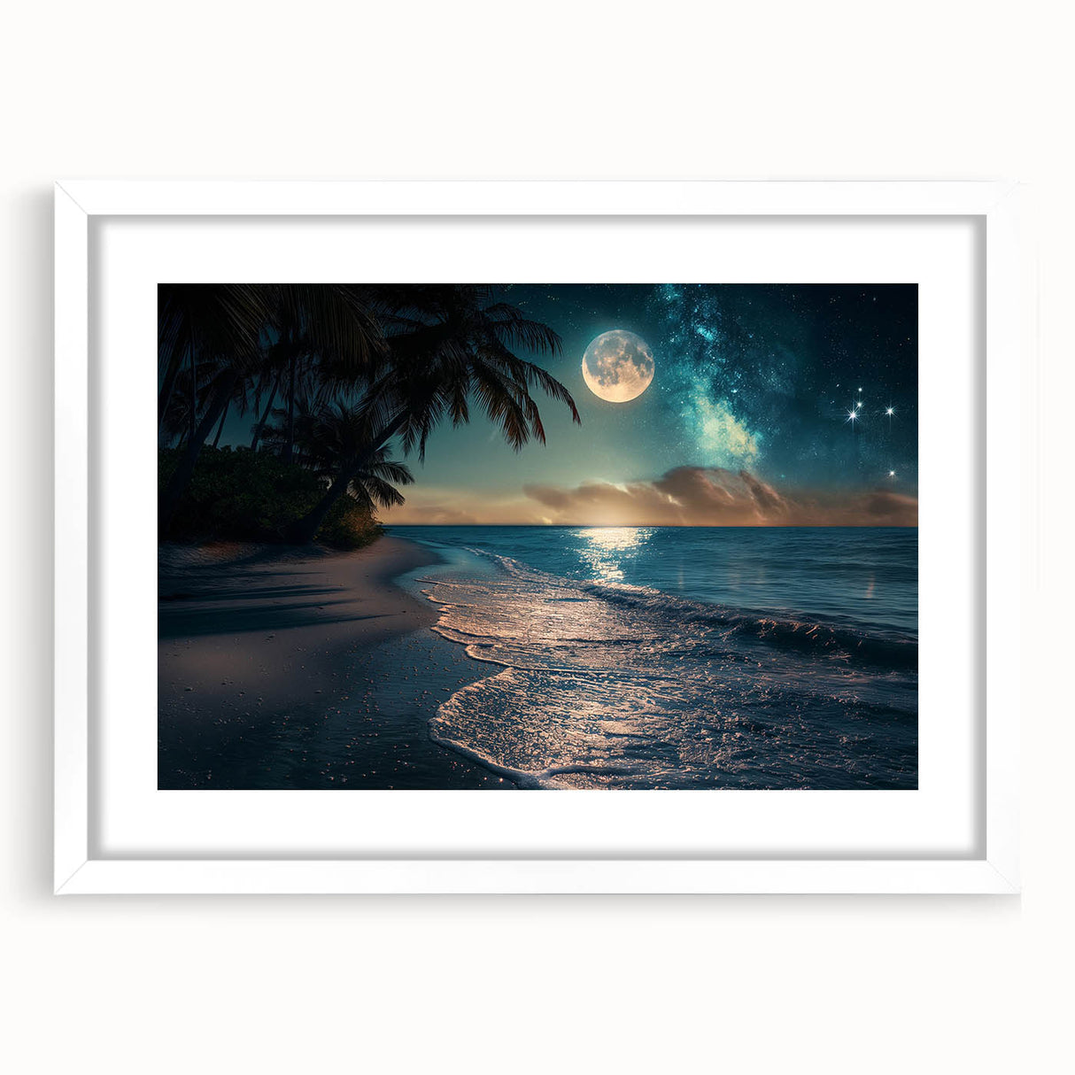 Moonlit Beach with Starry Sky – Tranquil Celestial Wall Art Decor