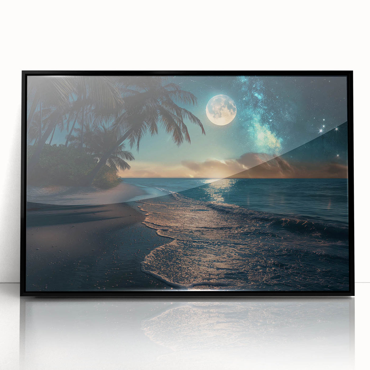 Moonlit Beach with Starry Sky – Tranquil Celestial Wall Art Decor