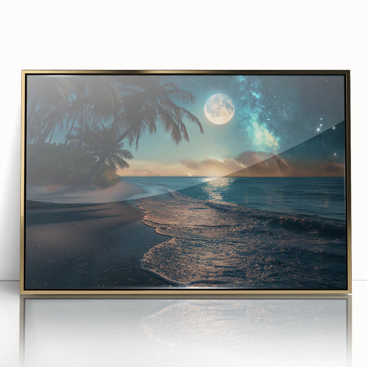 Moonlit Beach with Starry Sky – Tranquil Celestial Wall Art Decor