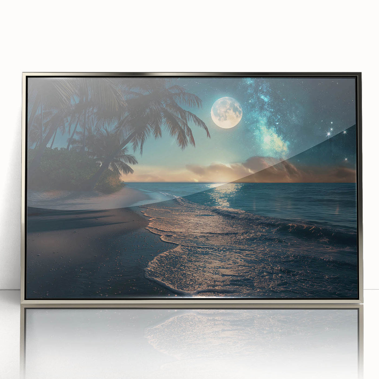 Moonlit Beach with Starry Sky – Tranquil Celestial Wall Art Decor