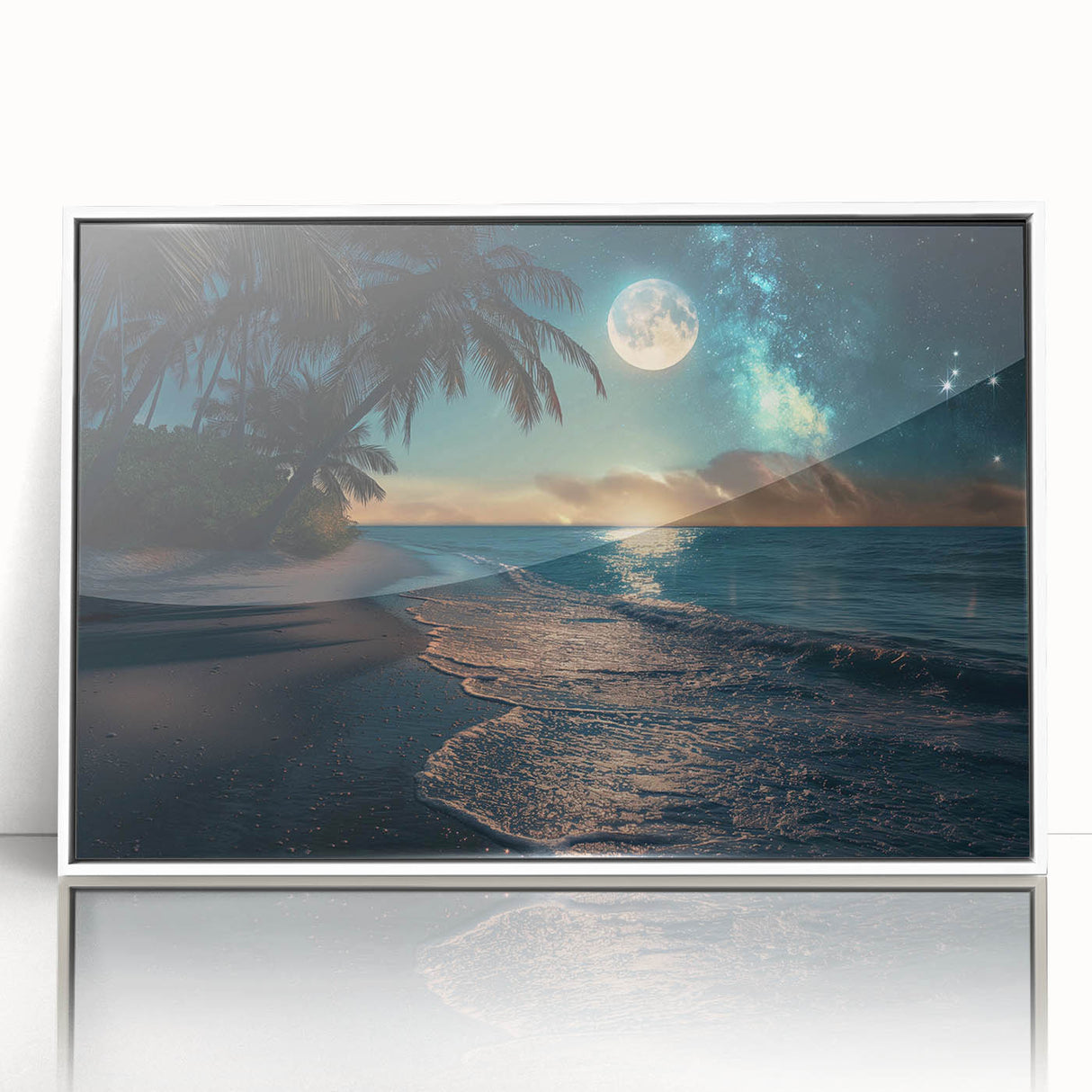 Moonlit Beach with Starry Sky – Tranquil Celestial Wall Art Decor