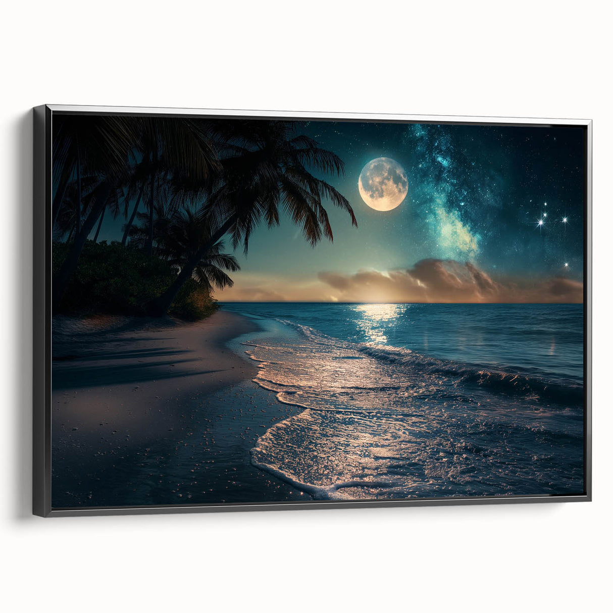 Moonlit Beach with Starry Sky – Tranquil Celestial Wall Art Decor
