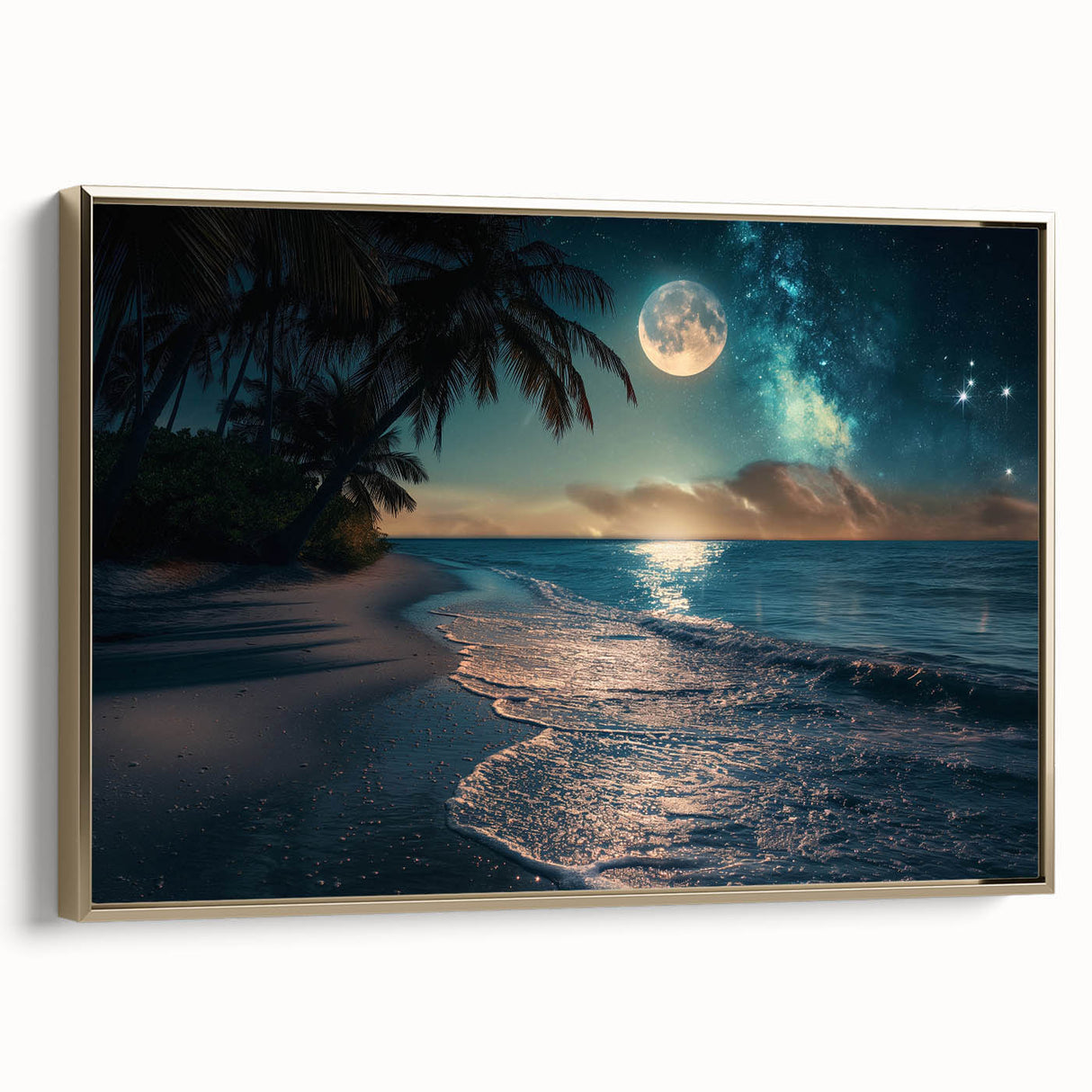 Moonlit Beach with Starry Sky – Tranquil Celestial Wall Art Decor