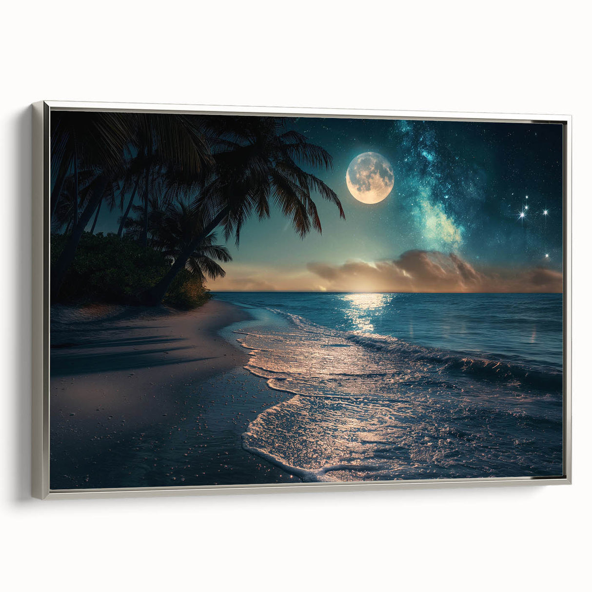 Moonlit Beach with Starry Sky – Tranquil Celestial Wall Art Decor