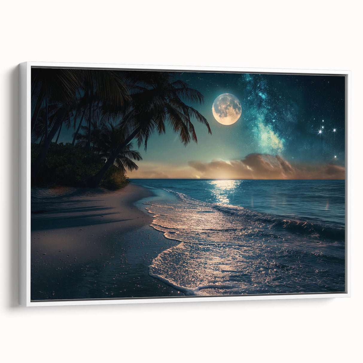 Moonlit Beach with Starry Sky – Tranquil Celestial Wall Art Decor