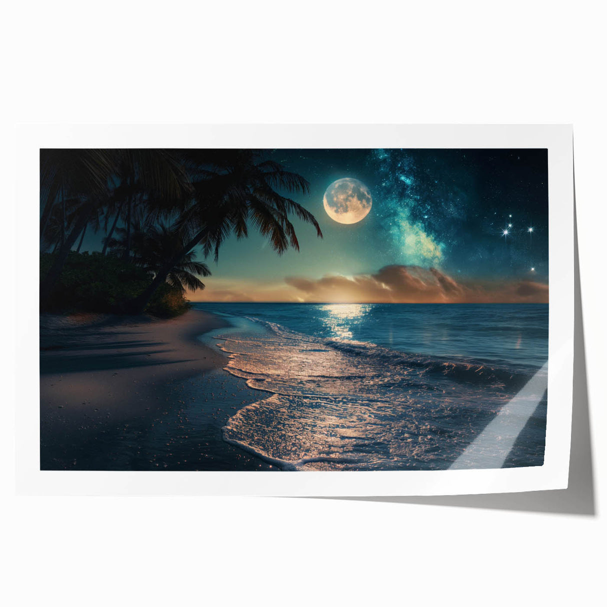 Moonlit Beach with Starry Sky – Tranquil Celestial Wall Art Decor