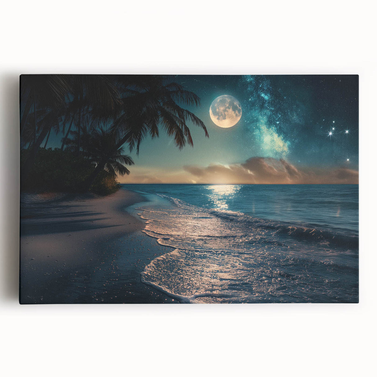 Moonlit Beach with Starry Sky – Tranquil Celestial Wall Art Decor