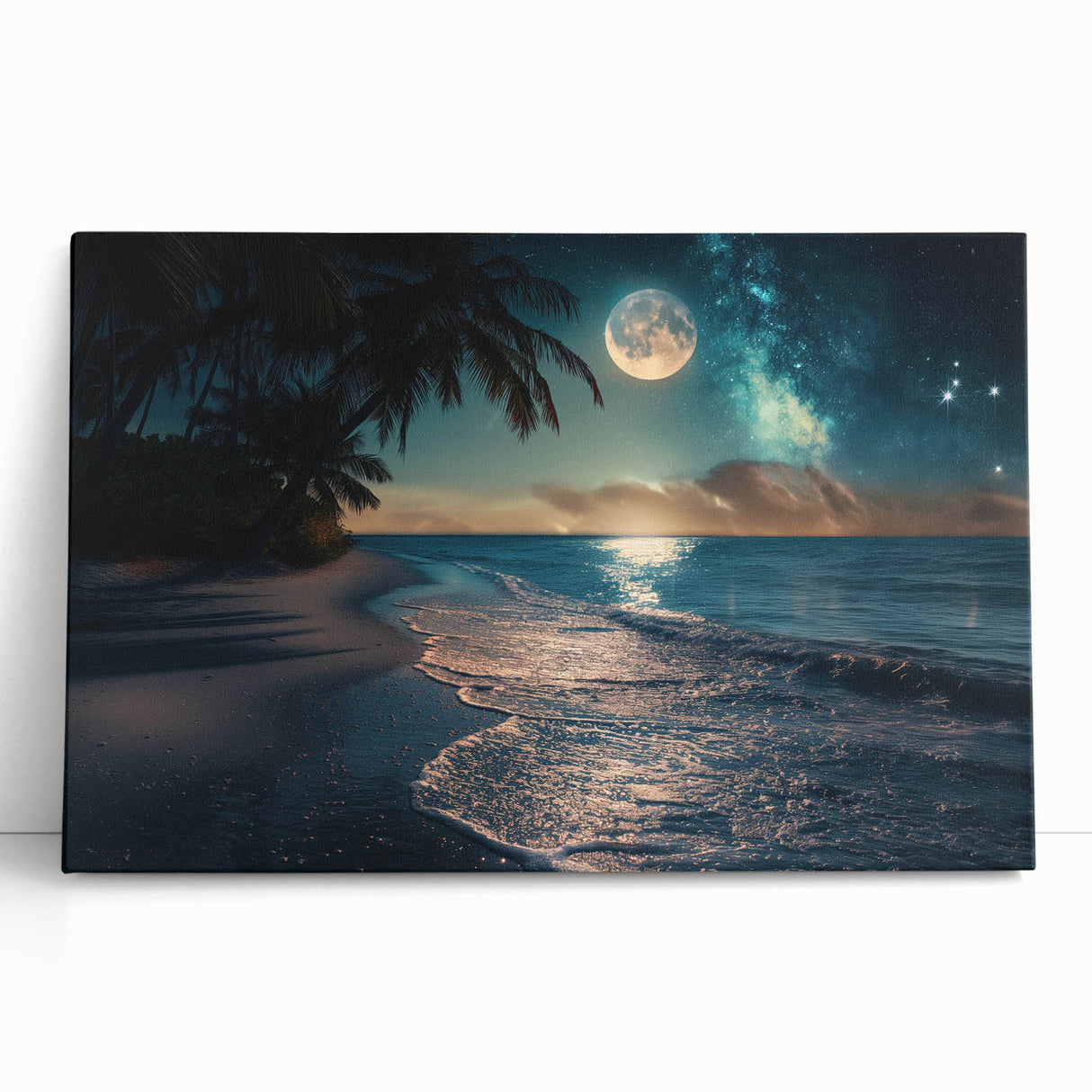 Moonlit Beach with Starry Sky – Tranquil Celestial Wall Art Decor
