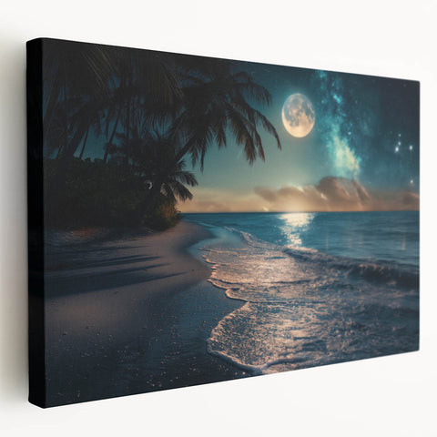 Moonlit Beach with Starry Sky – Tranquil Celestial Wall Art Decor