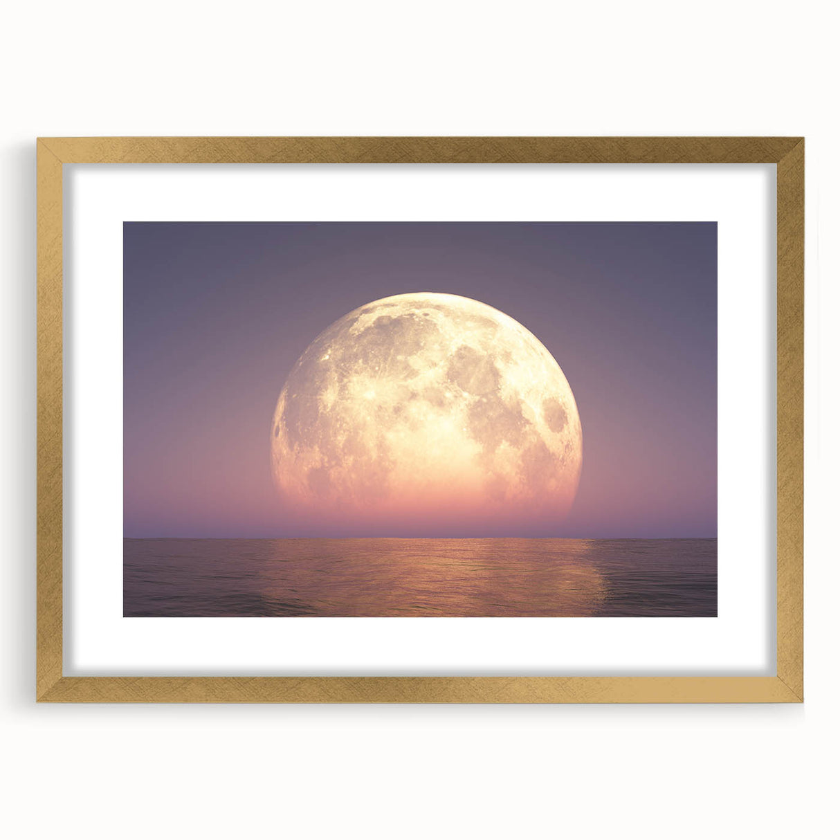 Golden Moonrise Over Ocean – Tranquil Celestial Wall Art for Home Decor"