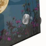 Golden Moon Over Flower Field – Serene Celestial Wall Art for Home