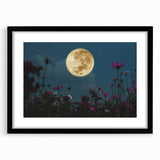 Golden Moon Over Flower Field – Serene Celestial Wall Art for Home