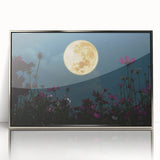 Golden Moon Over Flower Field – Serene Celestial Wall Art for Home