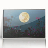 Golden Moon Over Flower Field – Serene Celestial Wall Art for Home