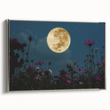 Golden Moon Over Flower Field – Serene Celestial Wall Art for Home