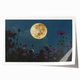 Golden Moon Over Flower Field – Serene Celestial Wall Art for Home