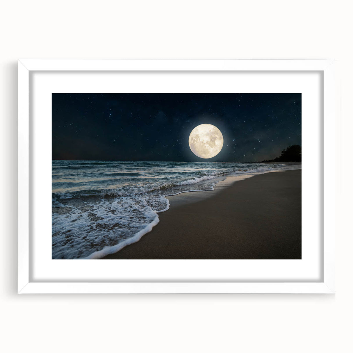Full Moon Over Ocean Waves – Tranquil Celestial Wall Art for Home