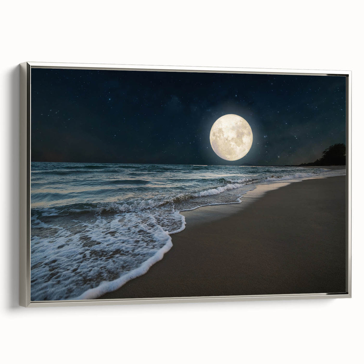 Full Moon Over Ocean Waves – Tranquil Celestial Wall Art for Home