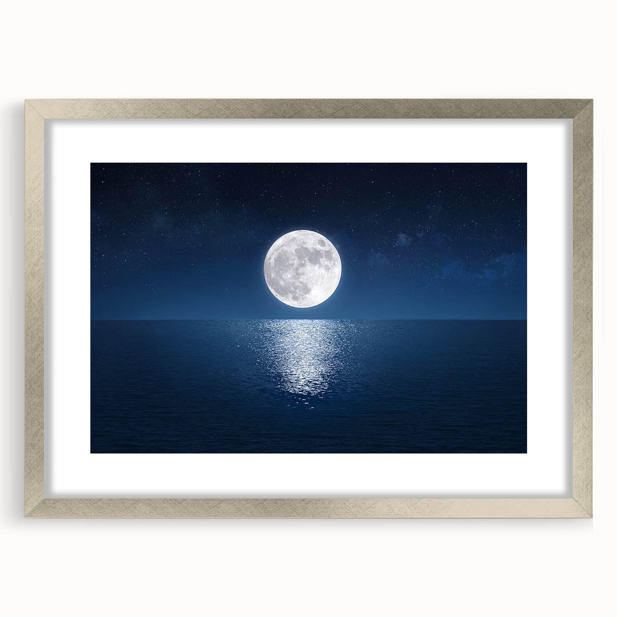 Moon Over Calm Ocean – Peaceful Celestial Wall Art for Home Decor