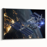 Stunning Satellite in Orbit - Cosmic Wall Decor Space-Themed Canvas Art