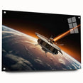 Satellite Orbiting Earth with Fiery Trail - Cosmic Space Wall Art