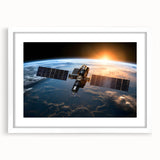 Satellite Over Earth at Sunrise - Stunning Cosmic Space Wall Art