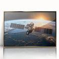 Satellite Over Earth at Sunrise - Stunning Cosmic Space Wall Art