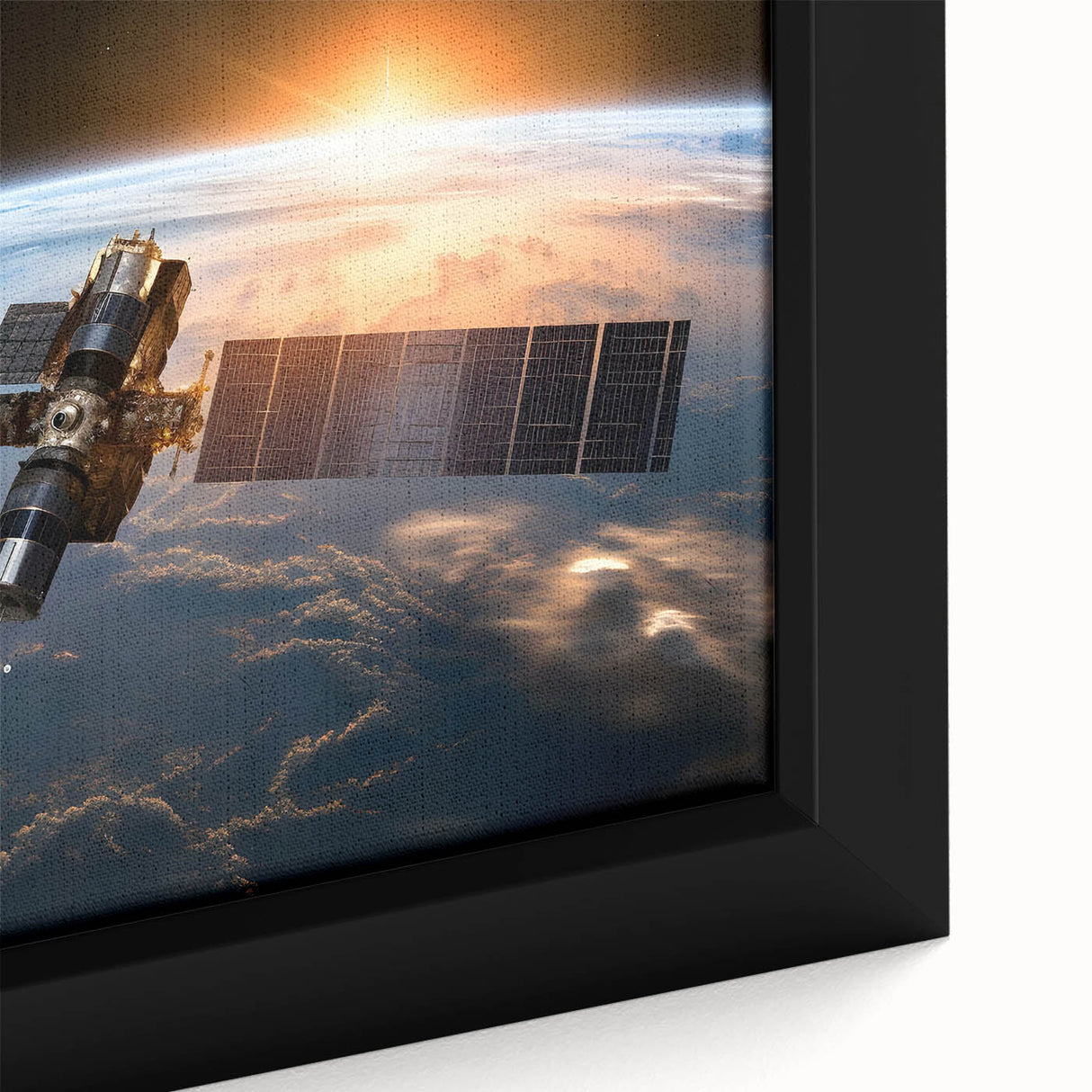 Satellite Over Earth at Sunrise - Stunning Cosmic Space Wall Art